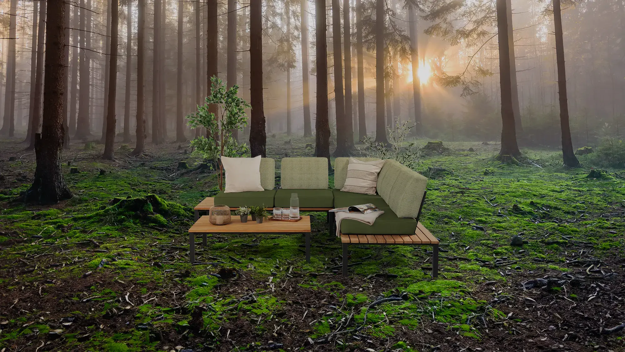 Loungemöbel der Kollektion Misty Forest im Garten